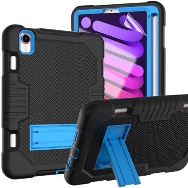 NIKCORP Oklopna maska za iPad Mini 6 8,3" s postoljem i držačem za olovku trodijelna zaštitna futrola otporna na udarce, crna